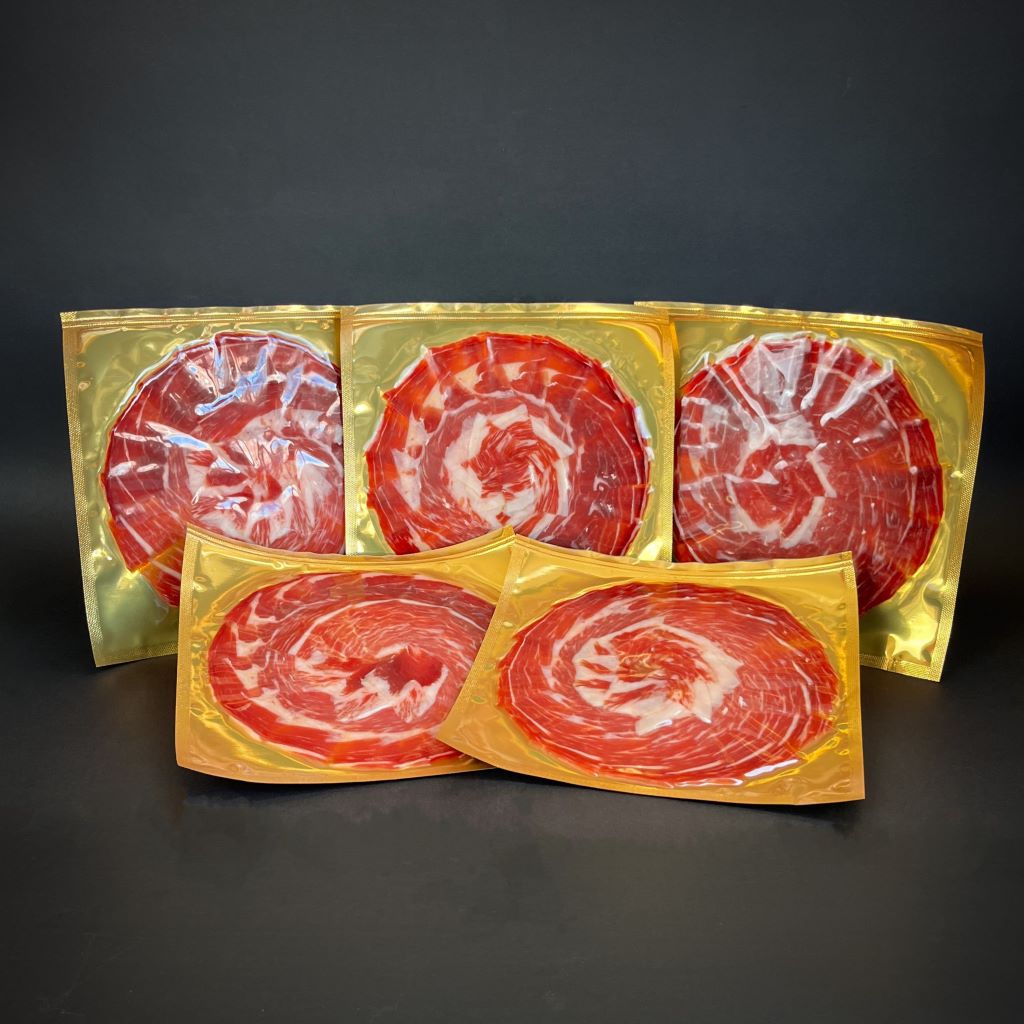 Pack Oro. Ahorra con 5 Sobres de Jamón de Bellota 100% Ibérico. Loncheado. Cortado a Cuchillo. - Club Jamón