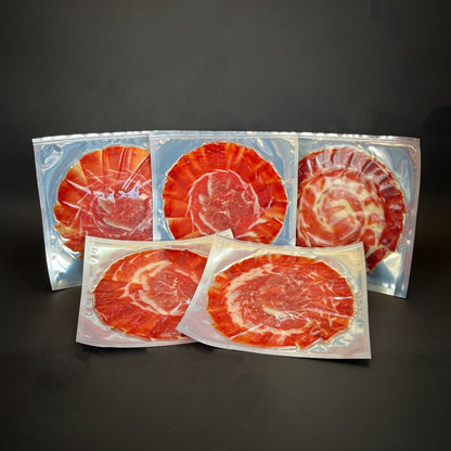 Pack Plata. Ahorra con 5 Sobres de Jamón de Cebo 50% Ibérico. Loncheado. Cortado a Cuchillo. - Club Jamón